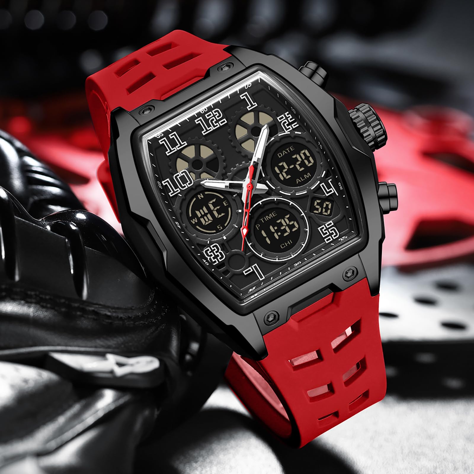 findtime Orologio da polso da uomo grande rettangolare orologio da uomo sportivo cronografo data impermeabile militare designer orologi per uomini cinturino in silicone bianco