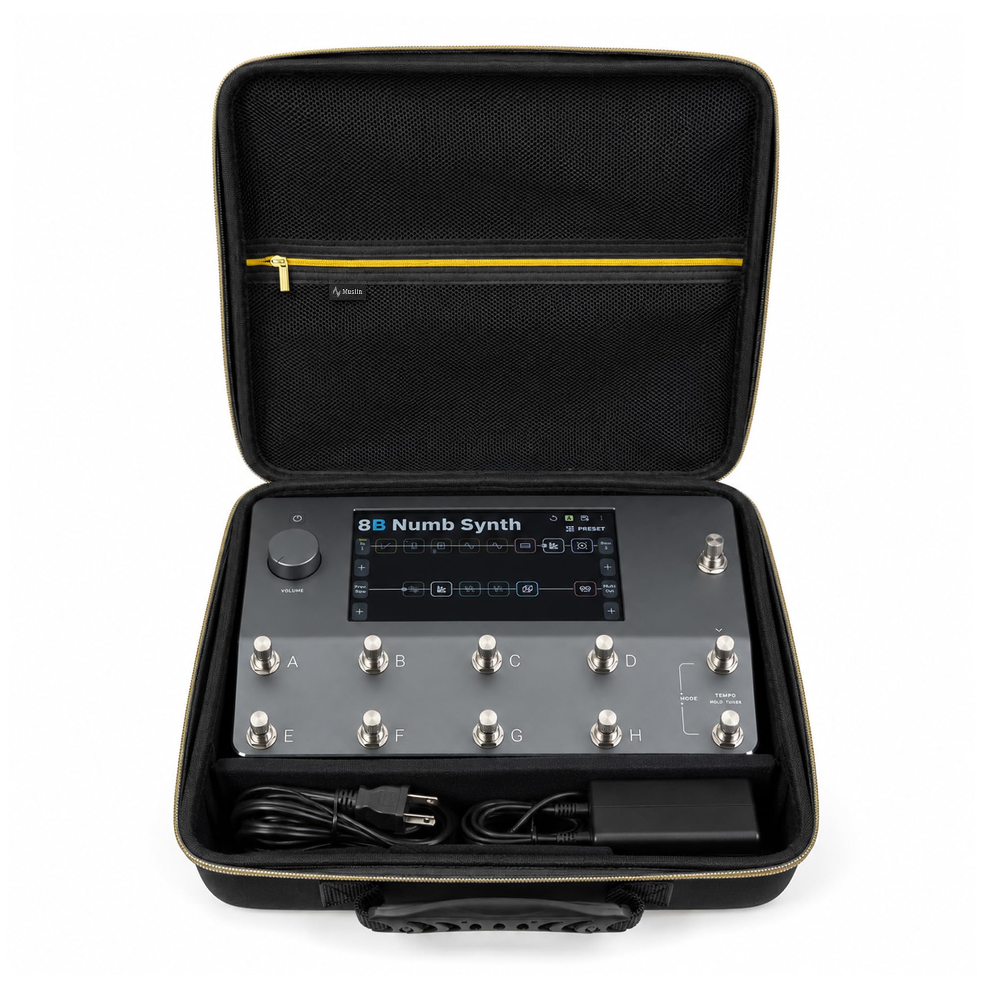 Musiin Funda para procesador de efectos digitales de guitarra compatible con Neural DSP Quad Cortex, almacenamiento portátil con bolsillo de malla, compartimento para cables, cremallera dorada y asa