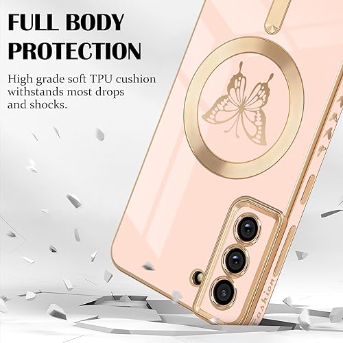 Miniatura 3 de Funda magnética para Samsung Galaxy S21 Plus 5G, bonita funda con borde chapado en mariposa con MagSafe para mujeres, niñas y hombres, TPU suave, a