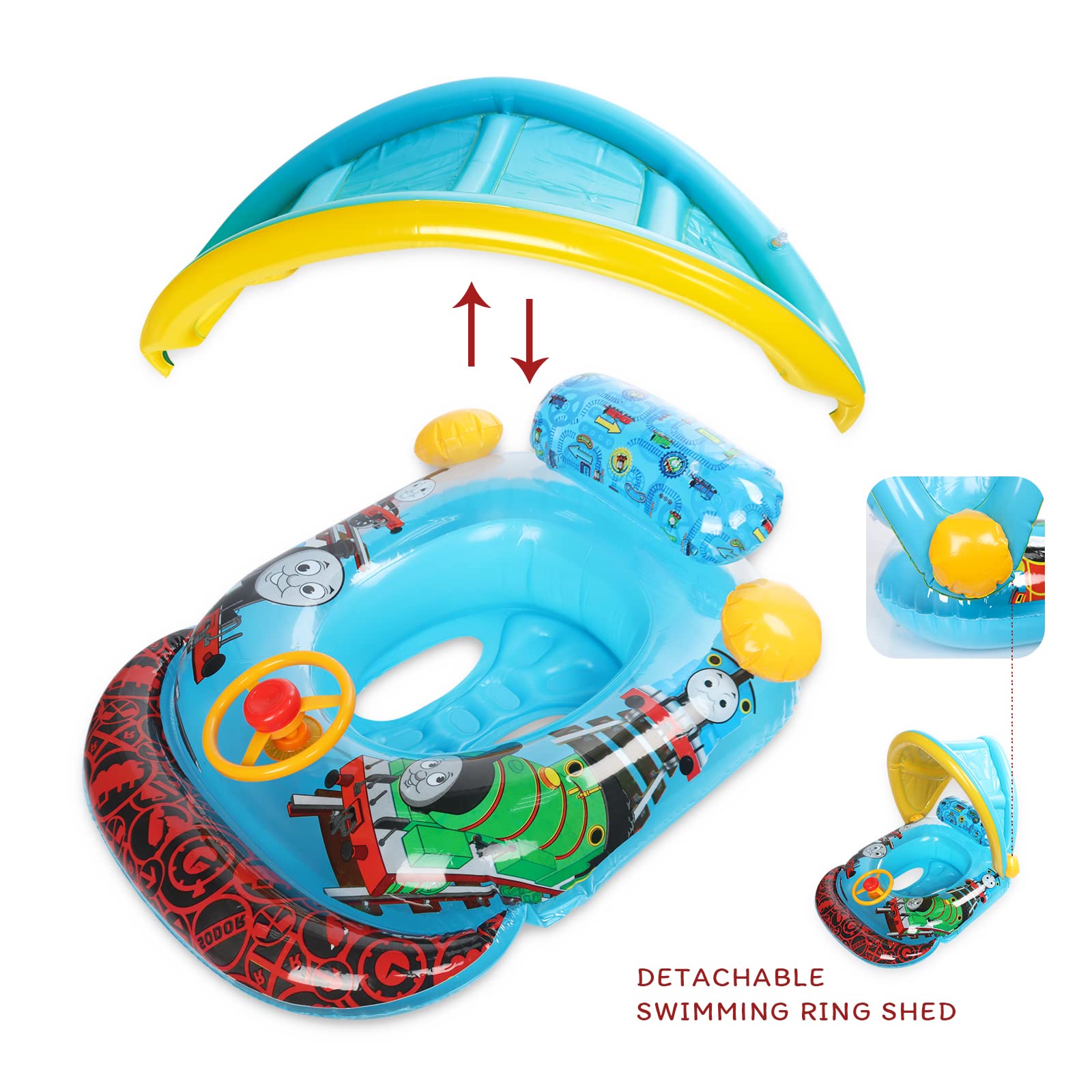 Yisscen Salvagente Neonato,Anello di Nuoto con Tettuccio,Baby Salvagente,Barca per Bebè Gonfiabili Anello di Nuoto,Seggiolino Piscina per Bambini per 0-48 Mesi