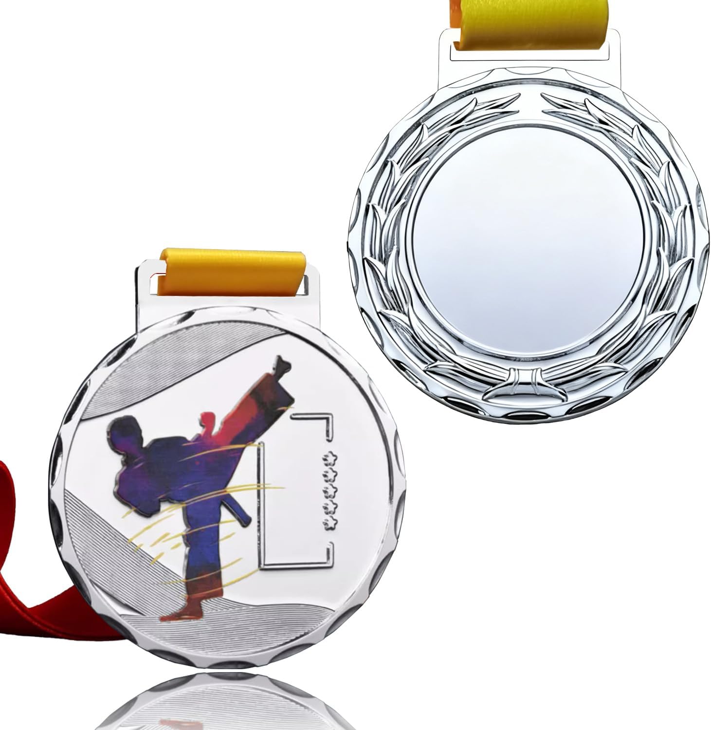 1/6/12 Pcs Gold Silver Bronze Taekwondo Karate Medals with Neck Ribbons for Awards,2.75 Inches,1st 2nd 3rd Award Medals for Sports, Competitions, Olympic Style, Games