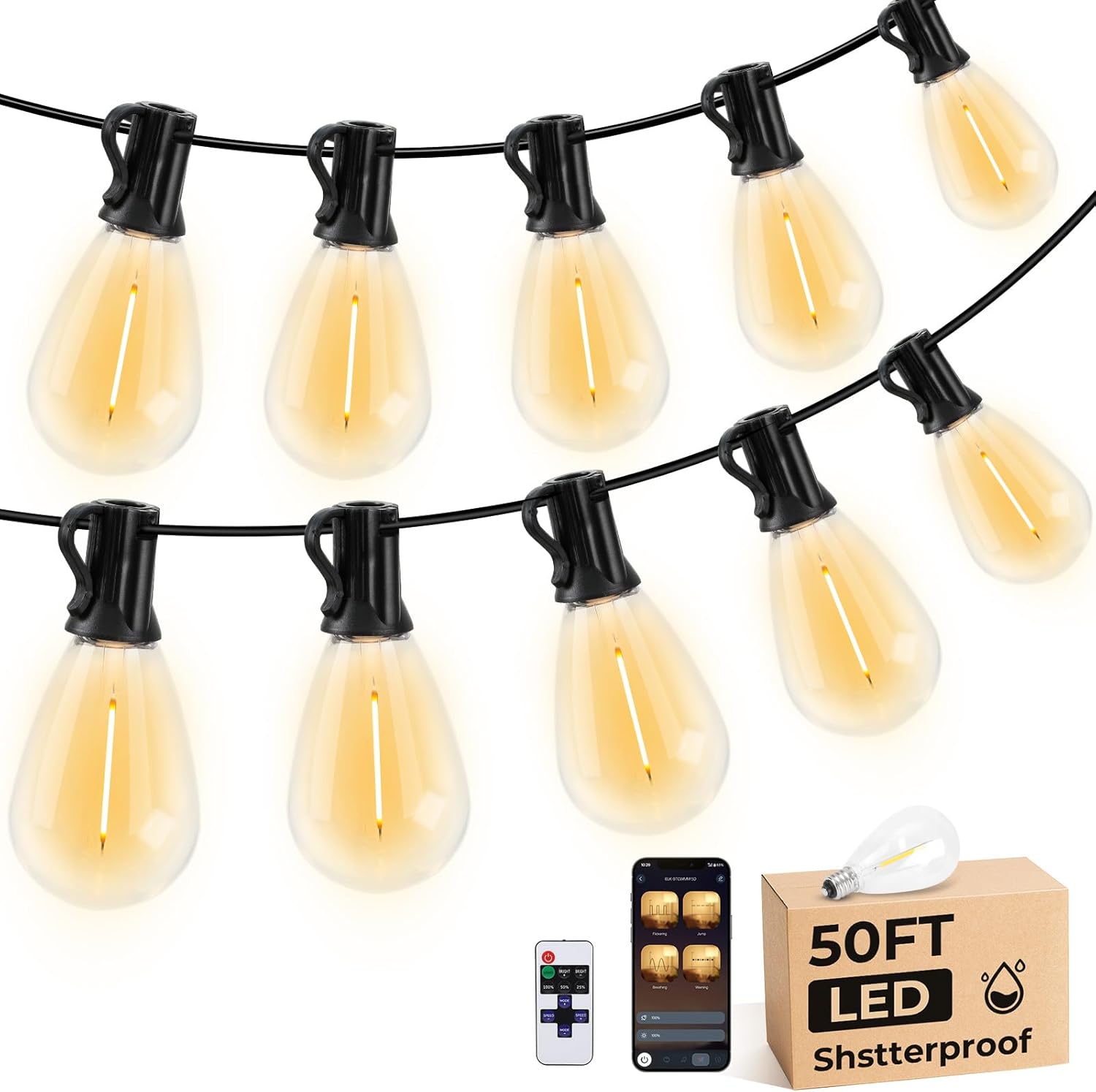 LED Outdoor String Lights, 200FT Waterproof Patio Lights with 62 Shatterproof S11 Plastic Bulbs, 2700K Warm White Edison Hanging Lights for Backyard, Garden, Porch, Bistro