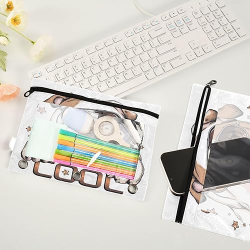 Miniatura 4 de Kcldeci Estuche para lápices para carpeta de 3 anillas, lindo Bulldog Inglés Retrato de Perro, Paquete de 2 unidades, Estuche para lápices con