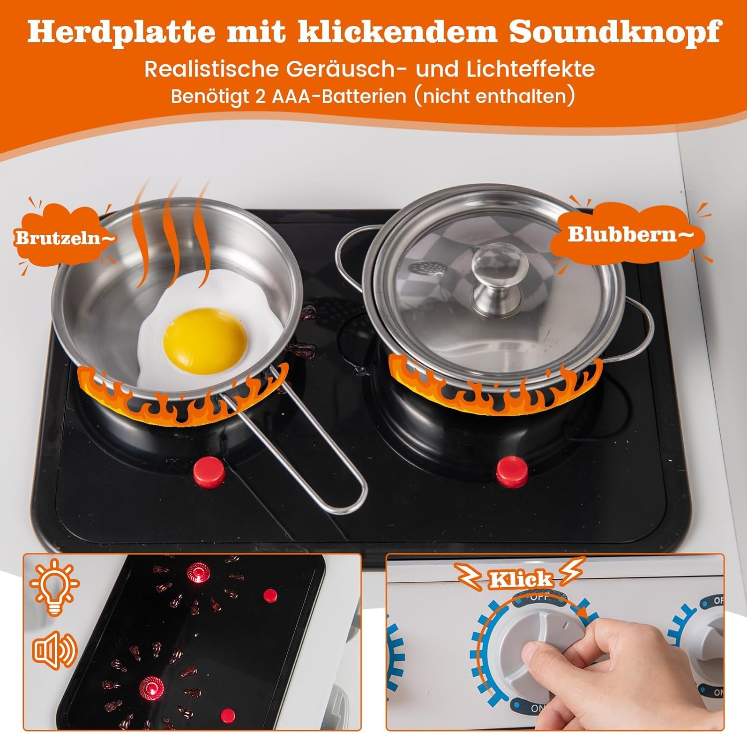 FANTASK Cuisine en Bois pour Enfants à partir de 3 Ans, Cuisine en Bois avec lumière et Son, Cuisine de Jeu avec cuisinière, Machine à Laver, Four, Micro-Ondes, ustensiles de Cuisine