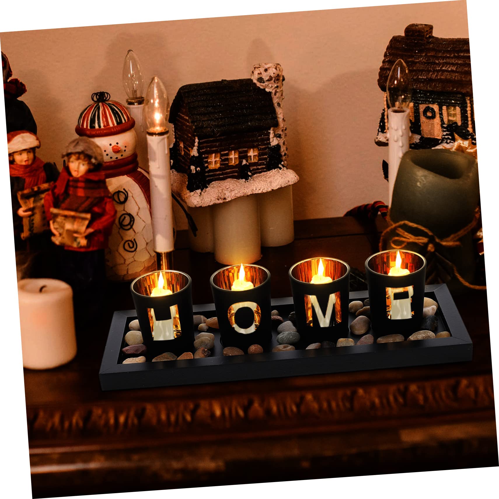 Zerodeko Set di Portacandele in Vetro Vassoio, Decorativo, Design Semplice, Nero, per Salotto e Casa