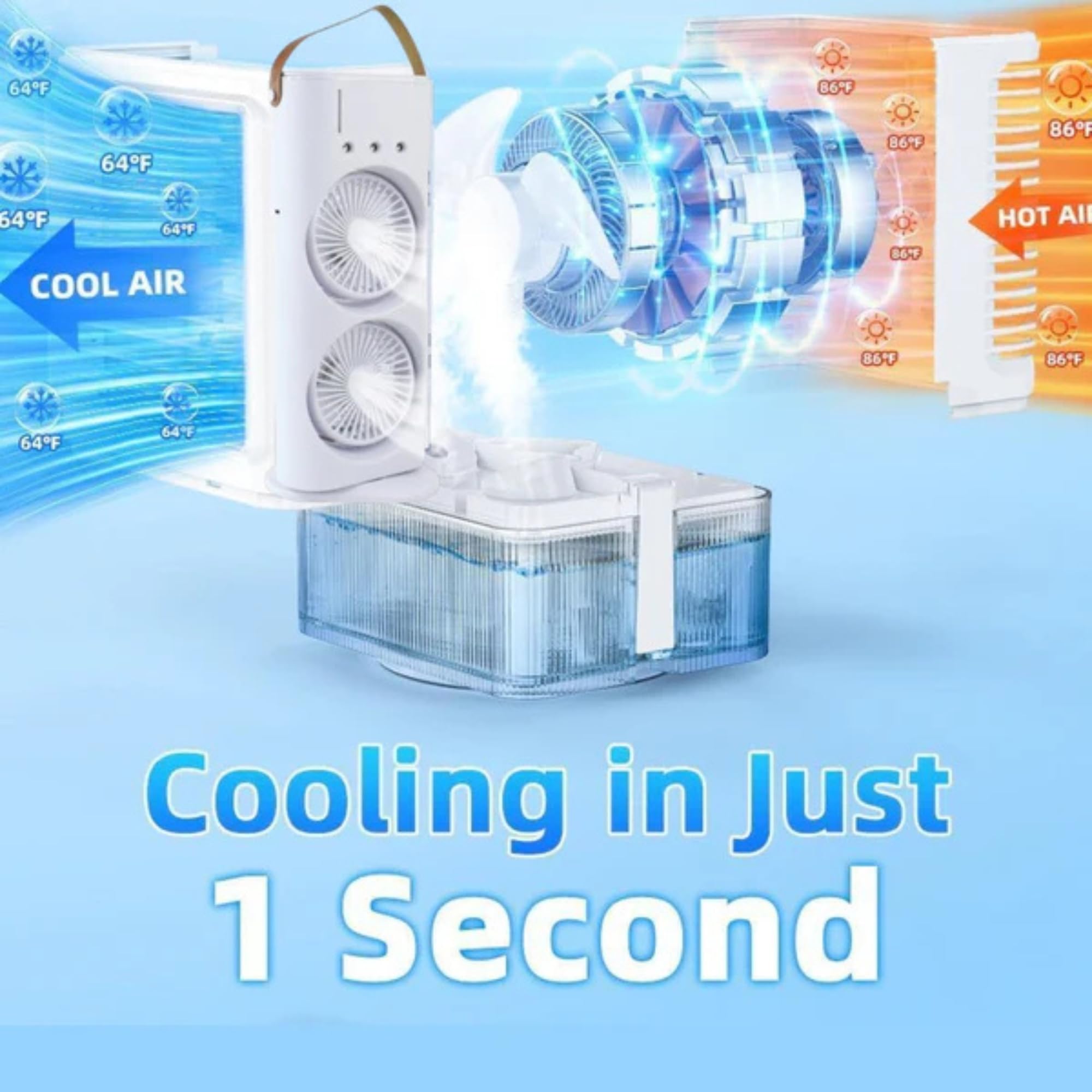 Double-Head Desktop Air Cooler Fan with 3 Wind Speeds, Auto Oscillation, Timer, Mist Spray, for Indoor Outdoor Office Bedroom 4