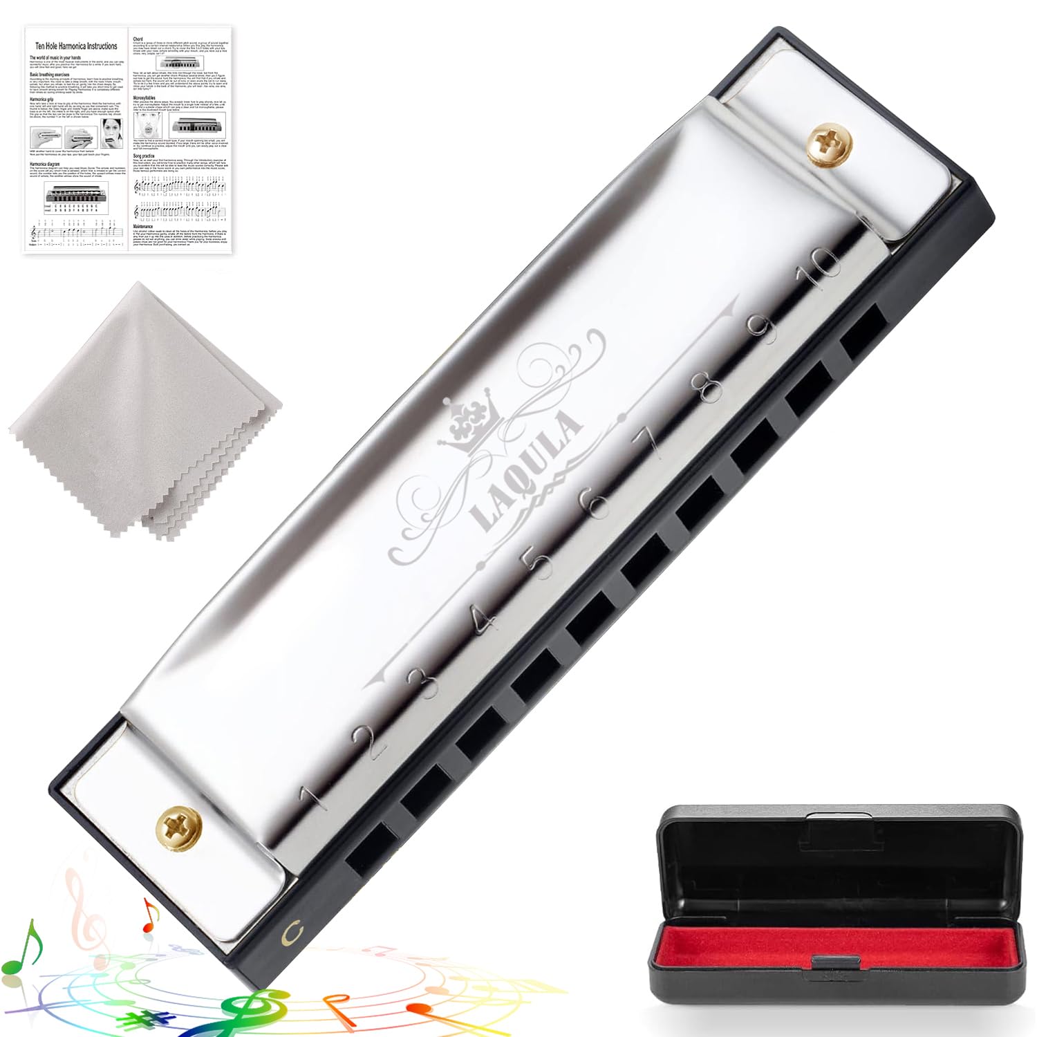 Armonica Blues Diatonica Chiave di C Arpa Armonica a Bocca 10 fori con Custodia Protettiva, Armonica Standard Regali per Adulti, Professionisti, Principianti e Studenti