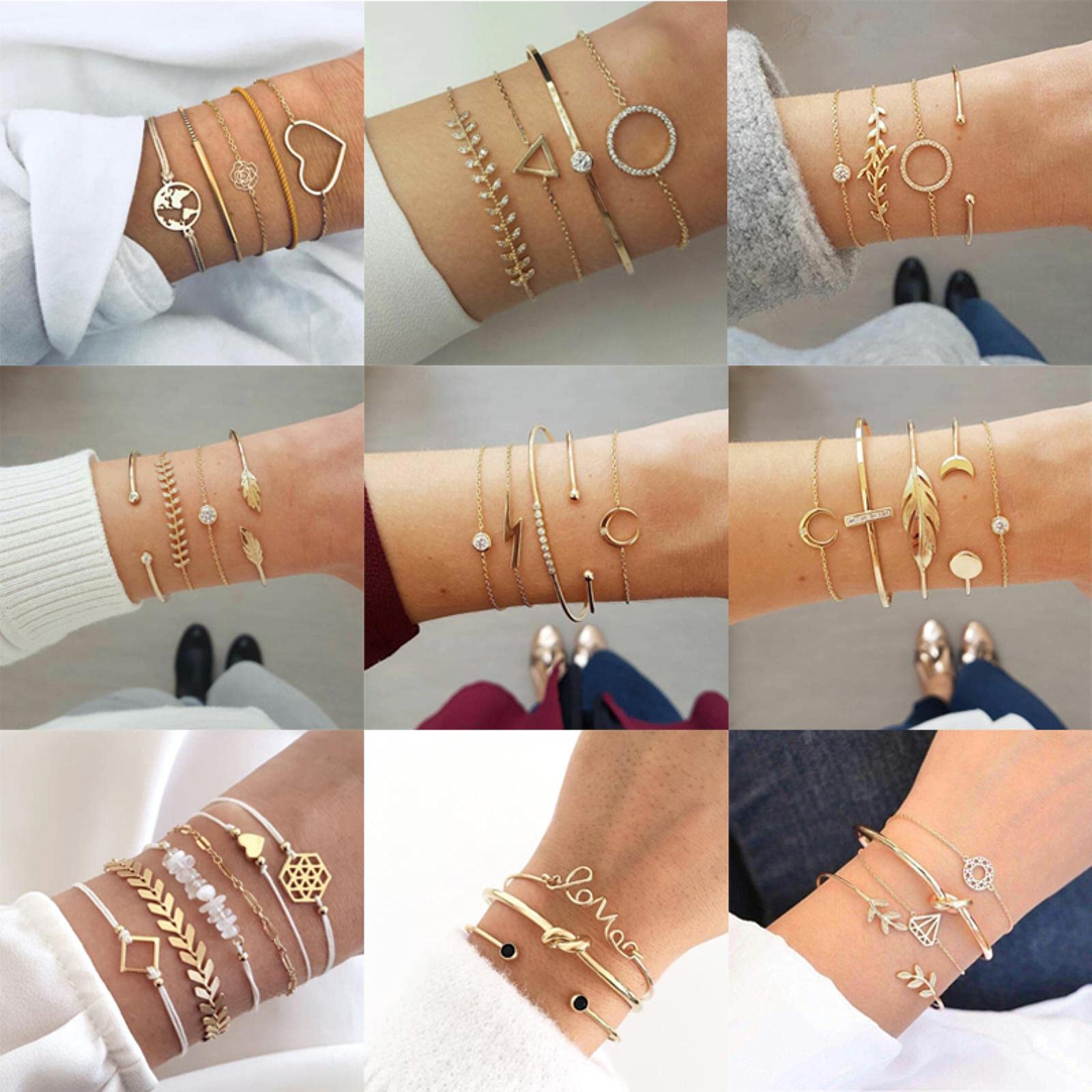 bransoletka w stylu bohemy, Czeska złota bransoletka z kryształowym liściem księżyca i opalem otwartym łańcuszkiem dla kobiet, luksusowa Bangle Femme Jewelry Gift