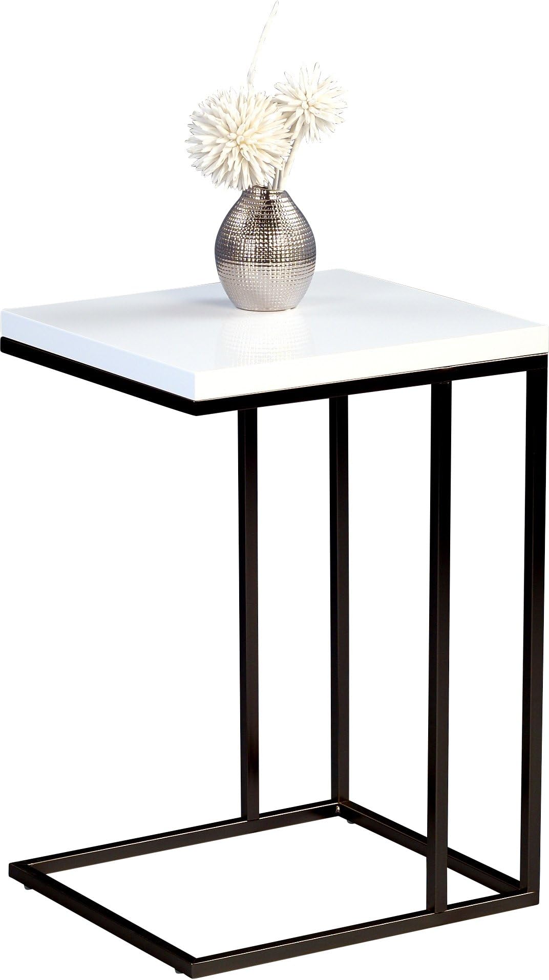 HomeTrends4You Side Table, weiß hgl/Metall Schwarz matt, 38 x 43 x 62.5 cm