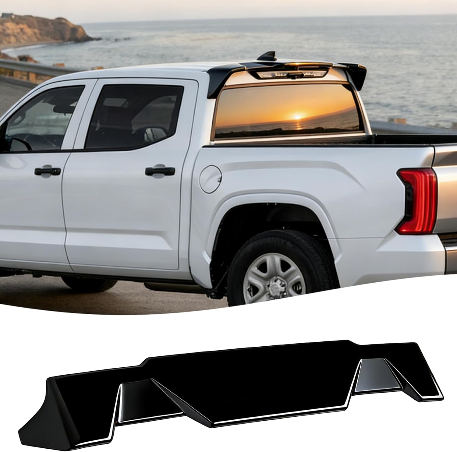 STSEV01 Rear Spoiler Cab Roof Wing Fit for Toyota Tundra 2022-2026 Accessories 1794/ Limited/Platinum/SR/ SR5/ TRD Pro/Capstone, Gloss Black Add-on Top Lip Exterior
