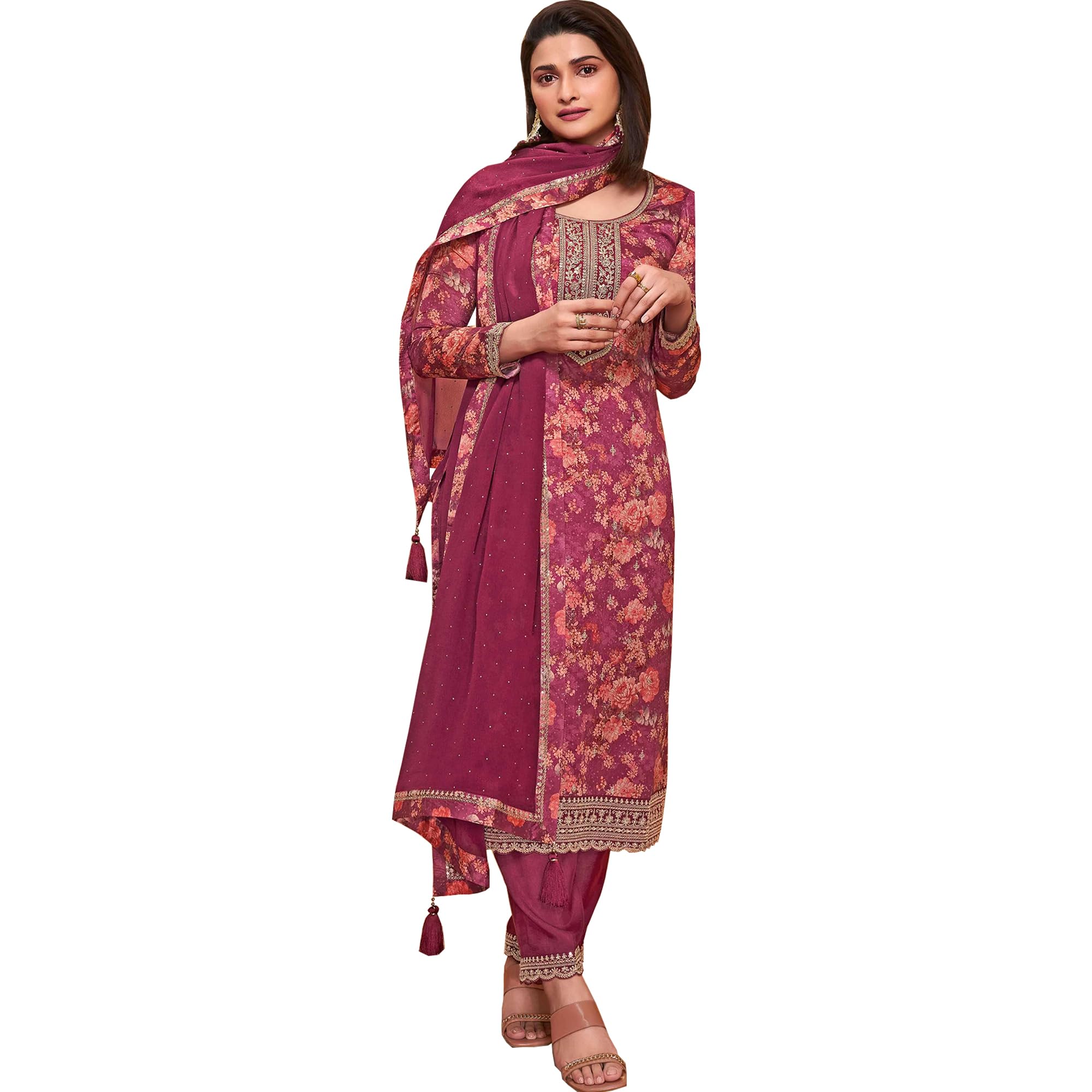 Pantaloni tradizionali da indossare abiti indiani pakistani cuciti Salwar Kameez, Rosa, 34