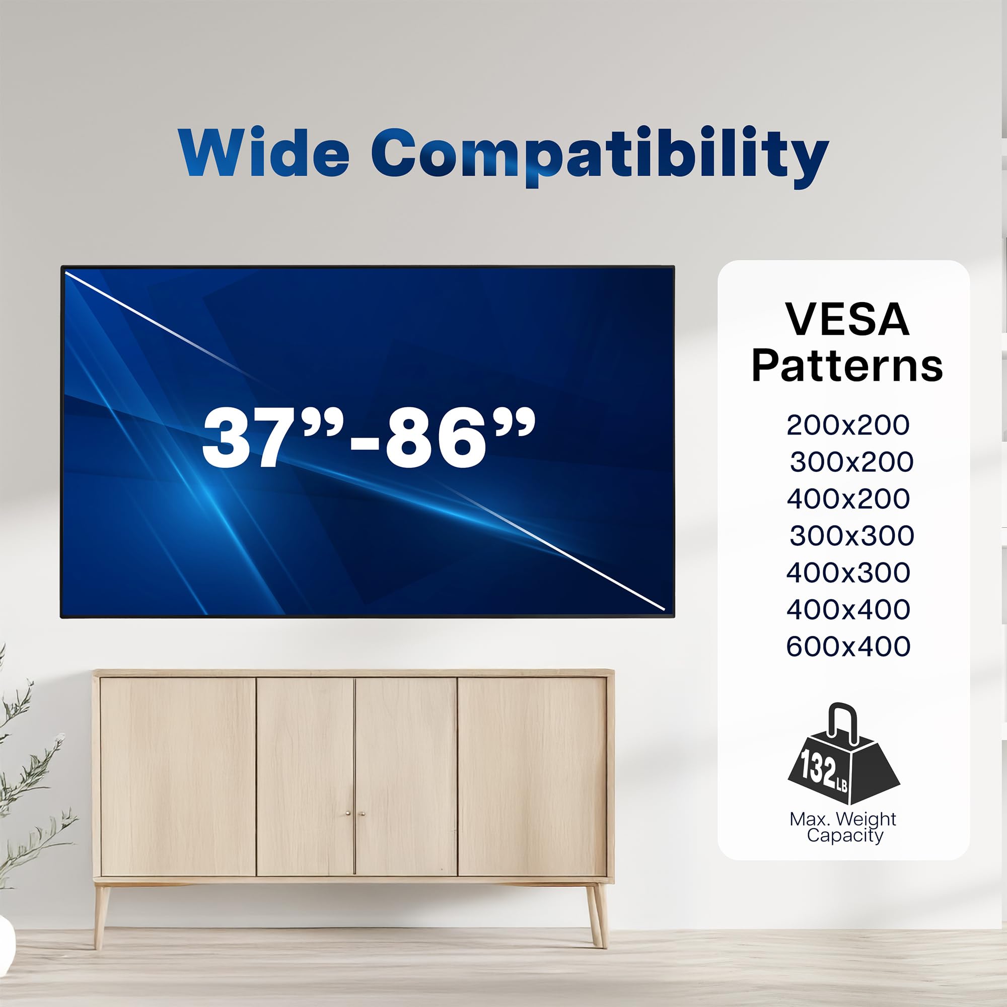 VIVO Supporto da parete per TV senza perno per schermi da 37 a 86 pollici, VESA max 600 x 400 mm, soluzione di montaggio a muro a secco senza borchie, nero, MOUNT-NS86