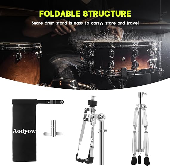 Snare Drum Stand with Drum Sticks Holder,Concert Double Braced Tripod Snare Stand Fit for Extended Height 31.5-47,Practice Pad Stand for 10-14 Inches Drum Pad, Snare Drum for Drum Beginners