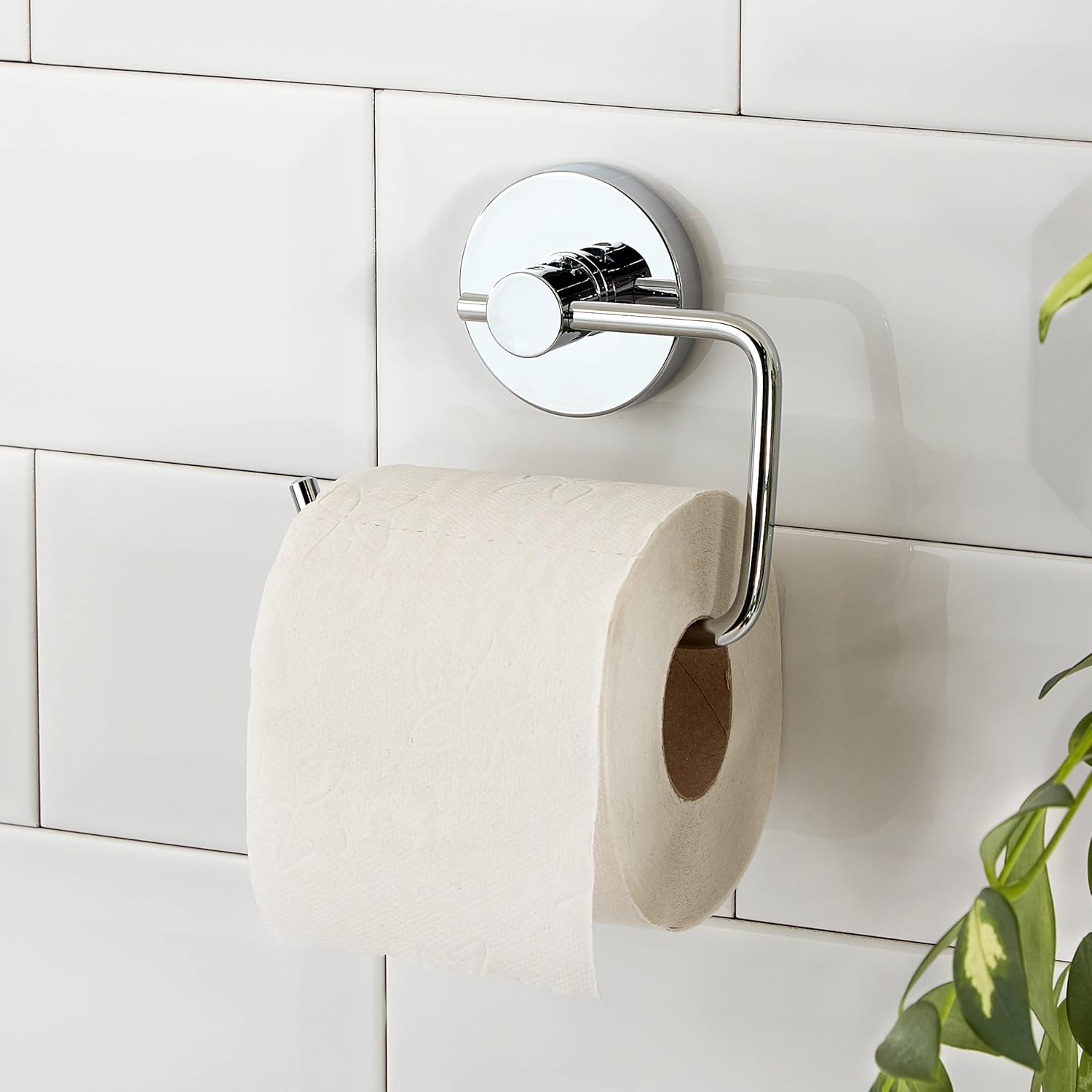 WENKO Milazzo Toilet Paper Holder Wall Mount with Vacuum-Loc Technology, No-Drill, Toilet Paper Roll Holder, Dispenser, Airtight Suction Effect, Iron Steel, 5.3 x 6.3 x 6.9 inch