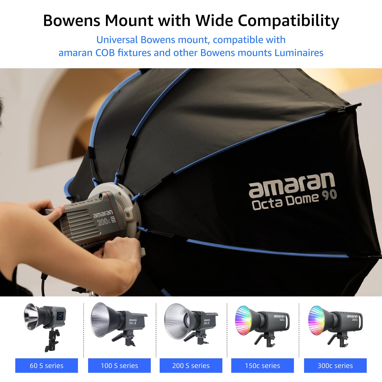 Amaran Octa Dome 90 Softbox Octagonal con Montura Bowens, Modificador de Luz de Rápida Instalación con Difusión & Rejilla para Retratos & Entrevistas en Estudio, Portátil con Bolsa