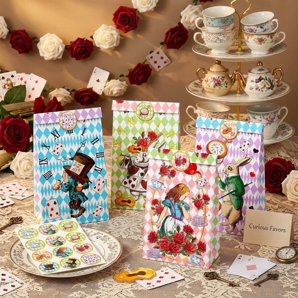 LaVenty Alice Party Favor Supplies Treat Bag Alice in Onederland Decoration