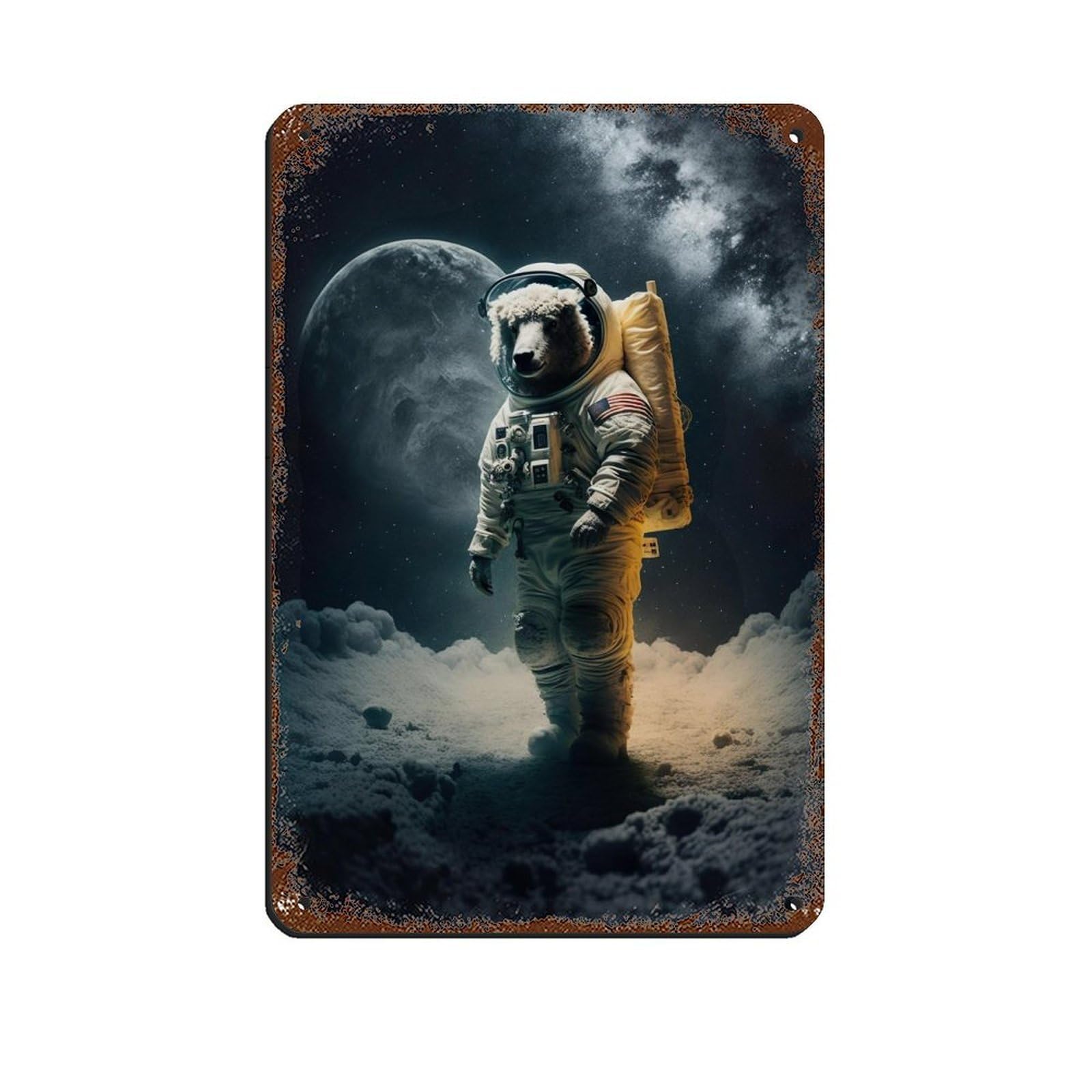 Astronaut Sheep, Futuristic Animal Tin Sign Vintage Metal Pub Club Cafe Bar Home Wall Art Decoration Poster Retro 8x12inch(20x30cm)