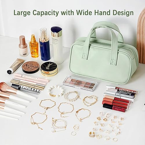 Miniatura 7 de Bolsa de maquillaje para mujer, bolsa de cosméticos de viaje de gran capacidad, bolsa de aseo impermeable de cuero, bolsa organizadora de maquillaje