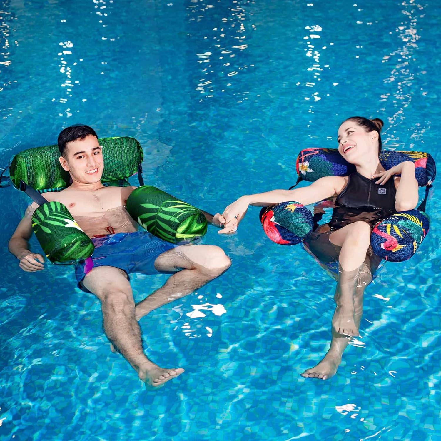 WERNNSAI Inflatable Pool Chair Float for Adult - 2 Pack Fabric Pool Float Hammock Adjustable Floating Pool Lounge Chairs for Swimming Pool Beach Lake