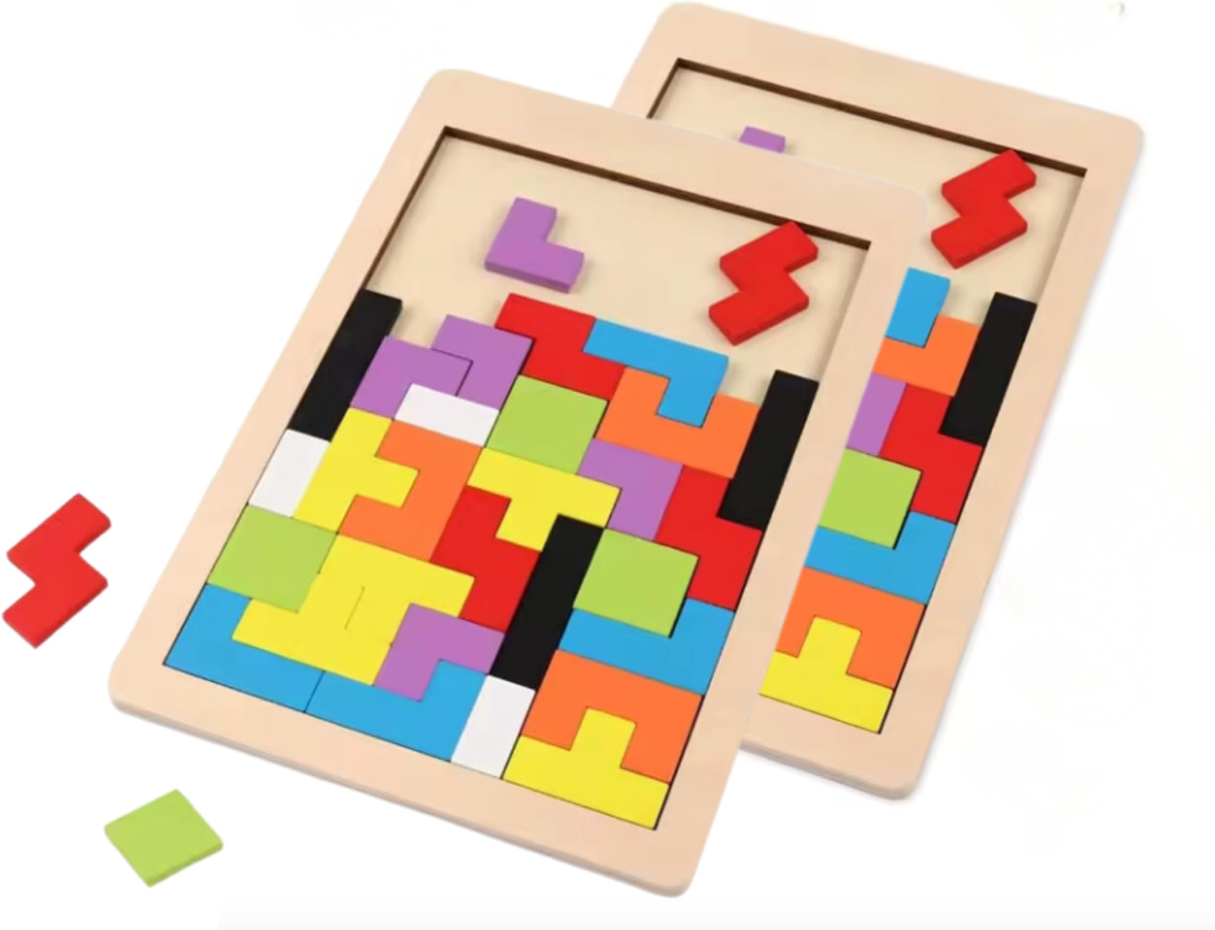 Junior Turtle's Kids Wooden Tetris Puzzle - Set of 1, Educational Brain Teasers Game Toy for Ages 3-8 Years, Perfect Return Gift for All Age Groups with Bag (Russian Puzzle Pack of 2)