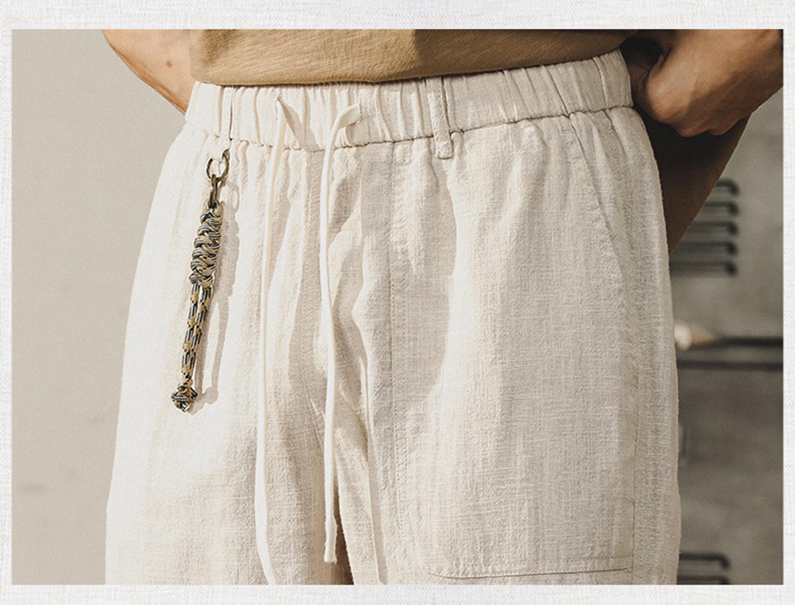 Pantaloni casual di lino da uomo Elastico in vita Coulisse Loose Fit Estate Vacanze Pantaloni da spiaggia