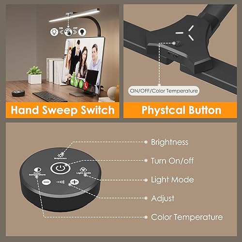 Miniatura 5 de Lámpara de escritorio LED, lámparas de escritorio con control remoto para oficina en casa con iluminación de ambiente RGB, luz de escritorio ultra