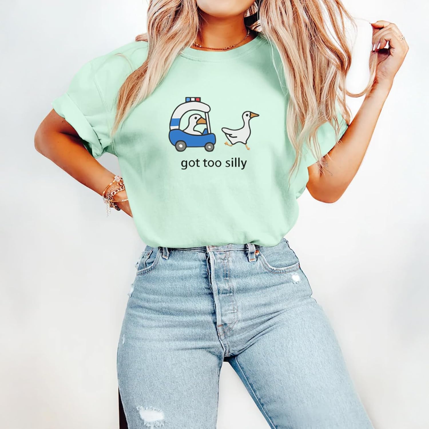Got Too Silly Goose T Shirt Funny Cute Shirts for Women Ducks Car Printed Graphic Tees Short Sleeve Summer - Image 3