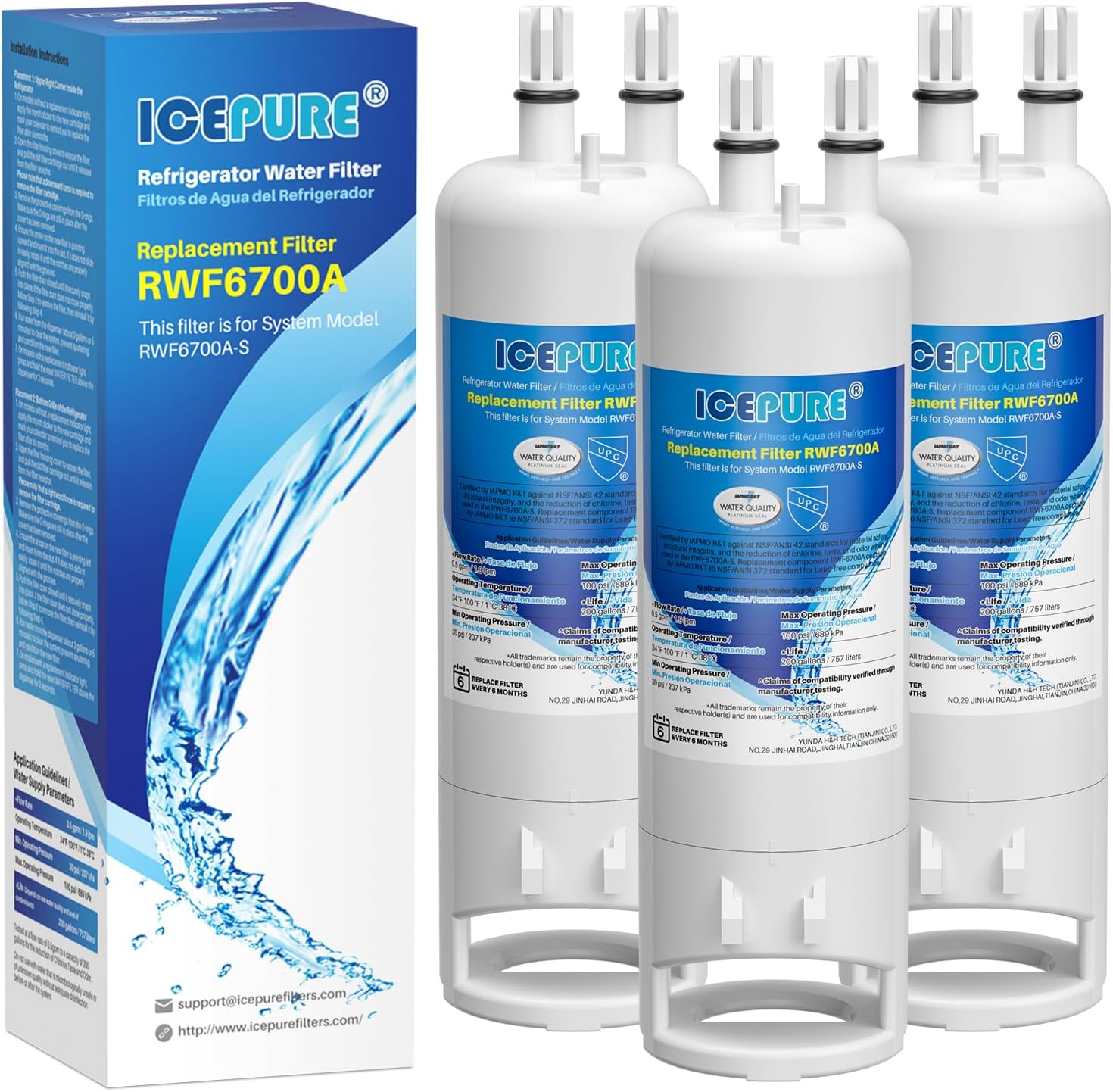 ICEPURE W10295370A Refrigerator Water Filter Replacement for EDR1RXD1, Everydrop® Filter 1, WHR1RXD1, EDR1RXD1B, KAD1RXD1, P4RFWB, 46-9081, 46-9930, 3Pack