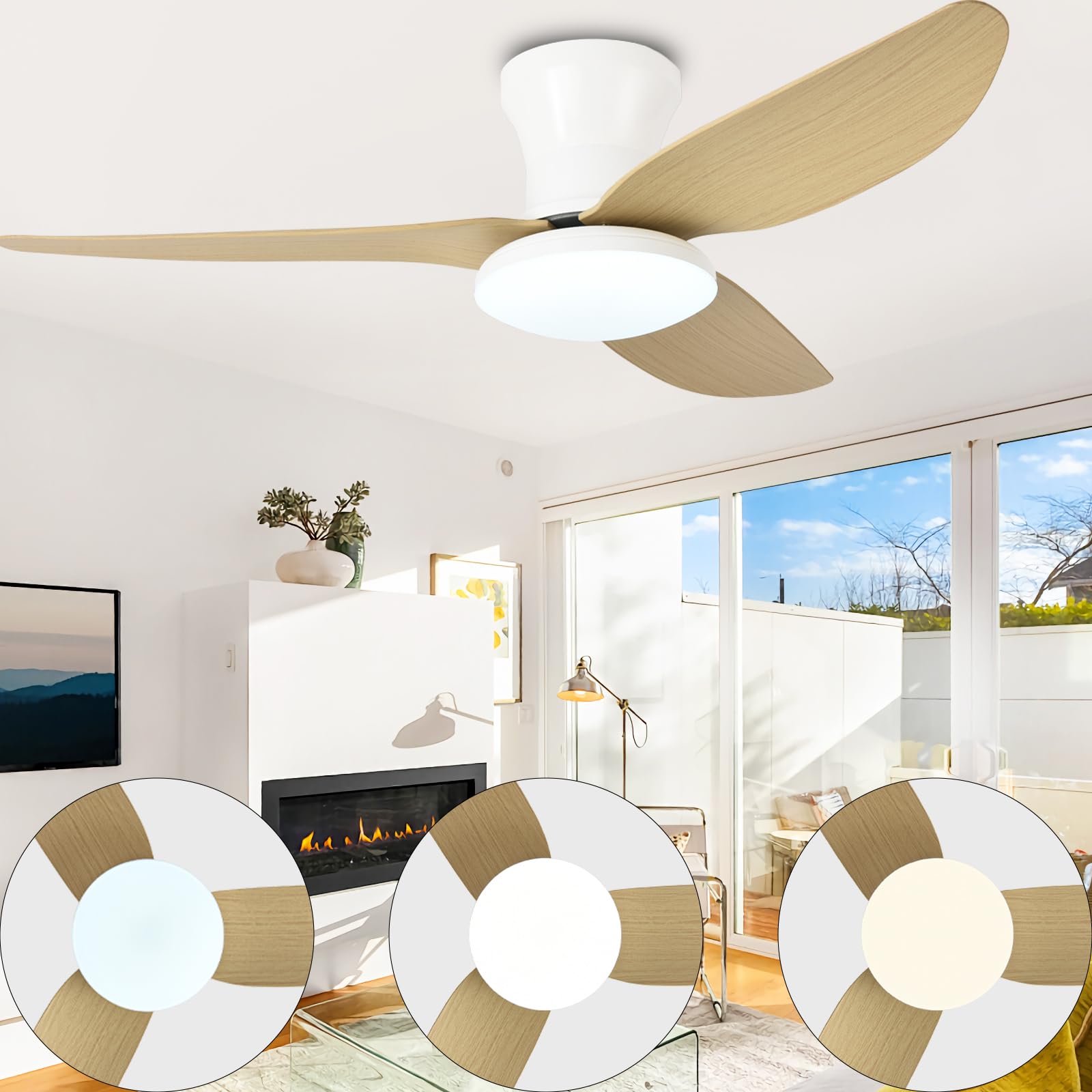 100CM Stille Plafondlamp Met Ventilator, Witte Plafondventilator Met Verlichting 15600LM Met App En Afstandsbediening 130W Dimbaar LED Licht Voor Woonkamer, Slaapkamer En Eetkamer Met Timer-A