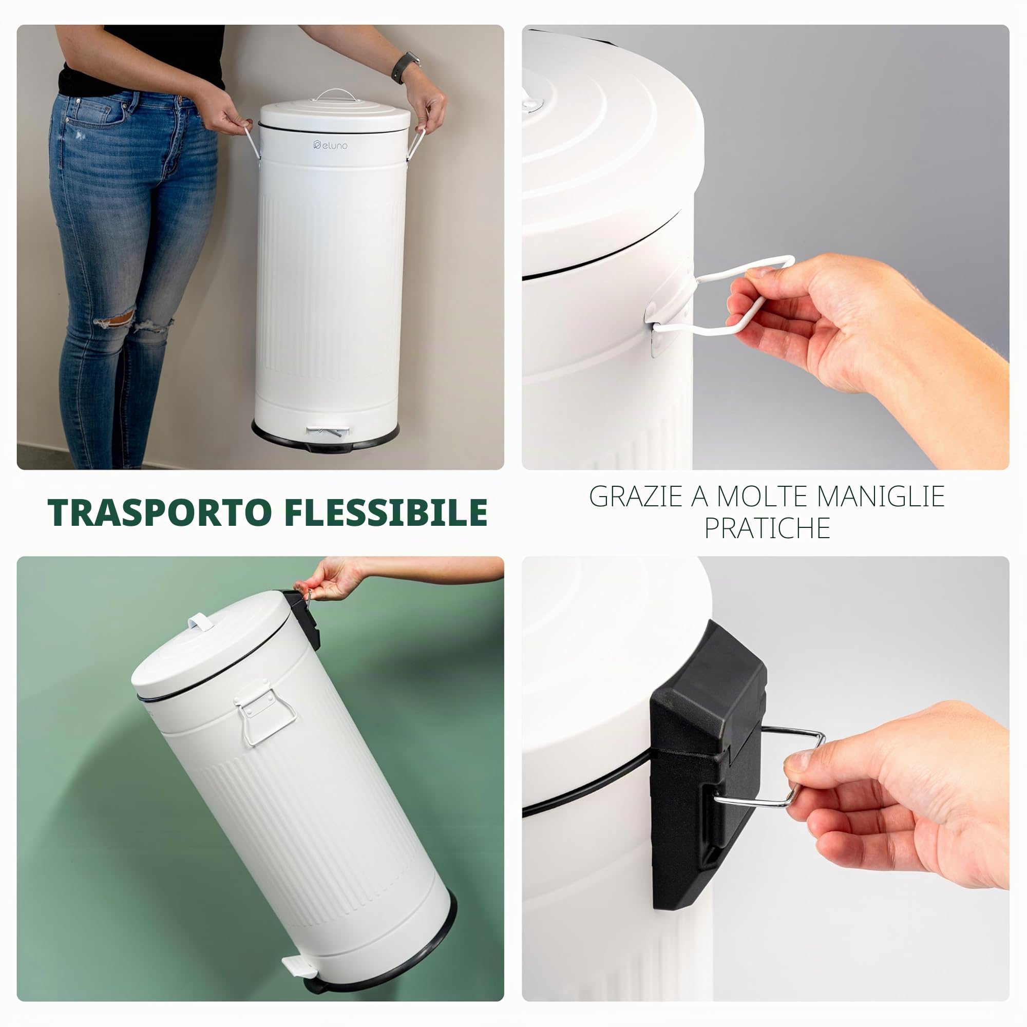 eluno Pattumiera vintage, pattumiera a pedale, da cucina, 30 litri, con secchio interno in plastica rimovibile (Bianco)