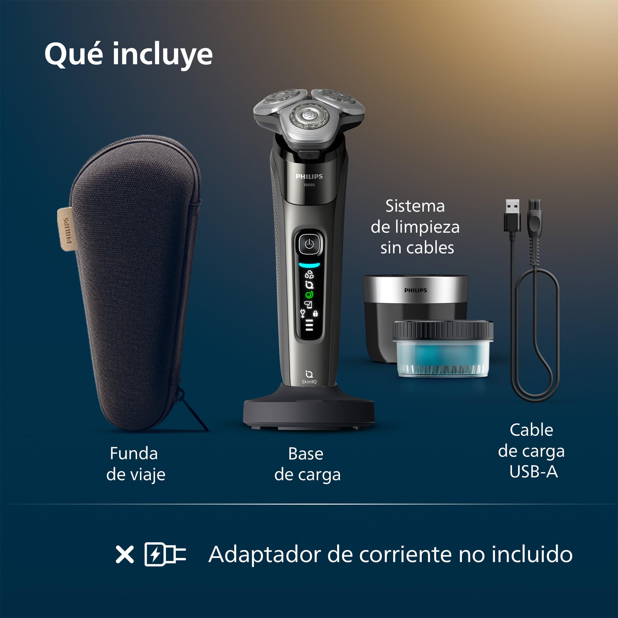 Philips i9000, Afeitadora Eléctrica Hombre, Máquina de Afeitar Barba en Seco y Mojado, Tecnología SkinIQ, Base de Carga, Recargable, Estuche de Viaje, Centro de limpieza, X9002/30