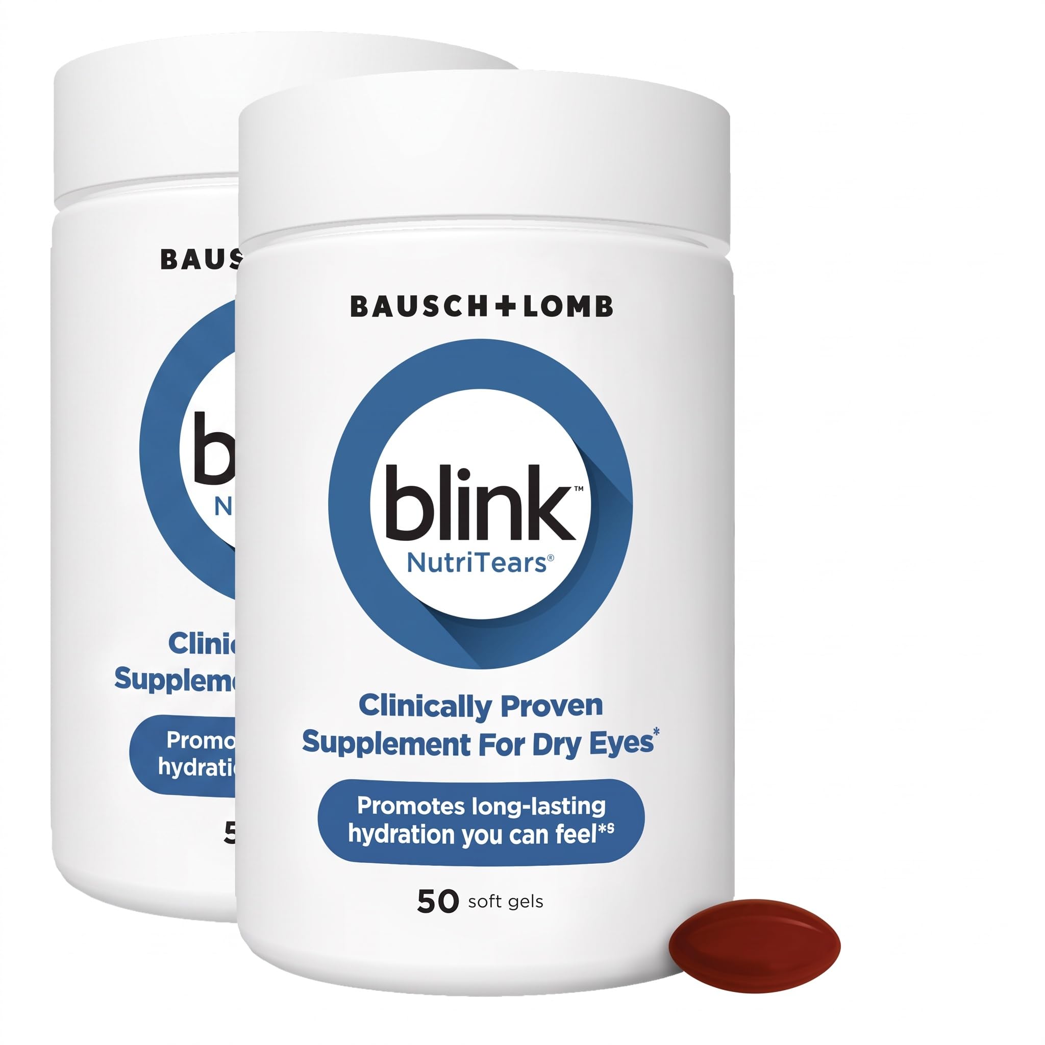 BLINK NutriTears Clinically Proven Supplement for Dry Eyes,Eye Care with Lutein &amp; Zeaxanthin and Vitamin D to Hydrate Eyes from Within for Long-Lasting Relief,50 Softgels,(Pack of 2)