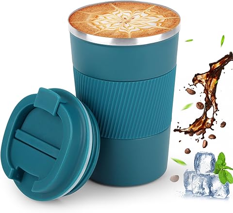 13oz/380ml Termo Cafe, Vaso Termo Cafe para Llevar, Vaso Cafe para Llevar de Acero Inoxidable, para Café Frío y Caliente, Leche y Té
