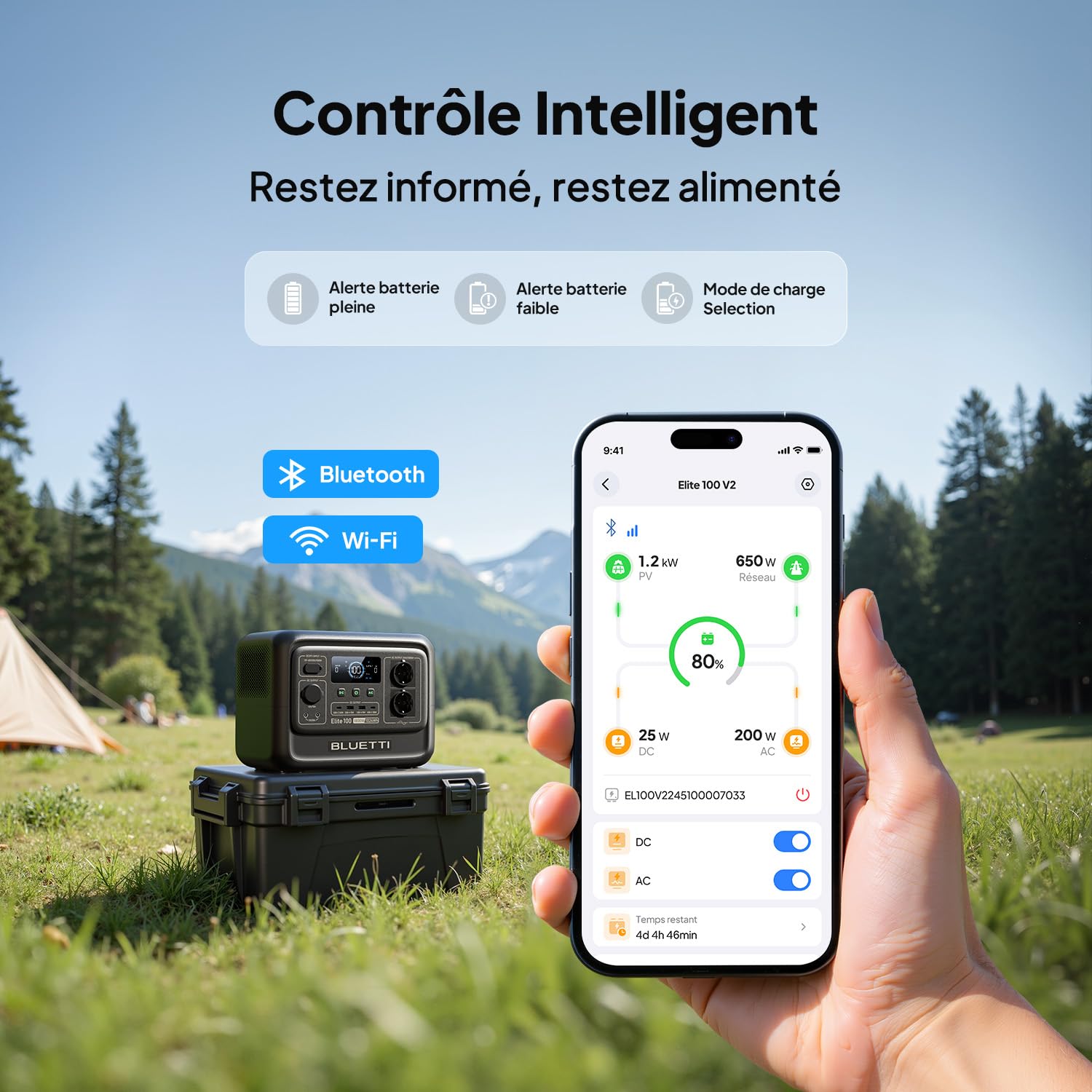 BLUETTI Générateur Électrique Portable Elite 100 V2 Avec Panneau Solaire 100W Inclus Station d'Énergie Portable 1024Wh Avec 4 Prises CA 1800W, 35% Plus Compacte, Idéale Pour Camping, Urgences