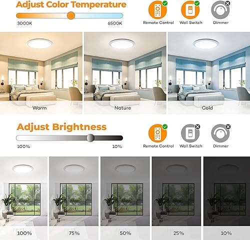 Miniatura 9 de BLNAN Lámpara de techo de montaje empotrado con control remoto. ① Luz regulable de 12 pulgadas y ② Luz cambiante de color RGB de 13 pulgadas 】