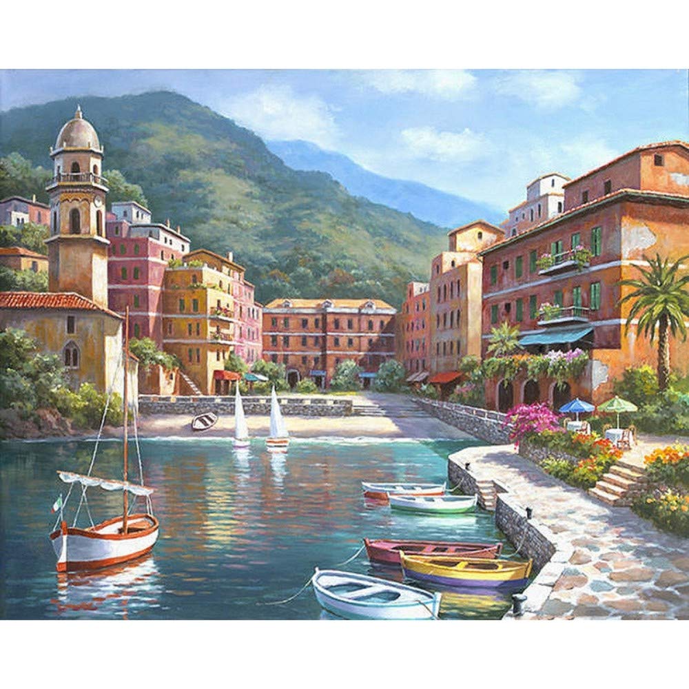 XIAOBAOZISZYH Pittura Digitale Pittura DIY Digitale Pittura su Tela da Decorazione Domestica Digitale Regalo del Mestiere Città Waterside 40X50Cm