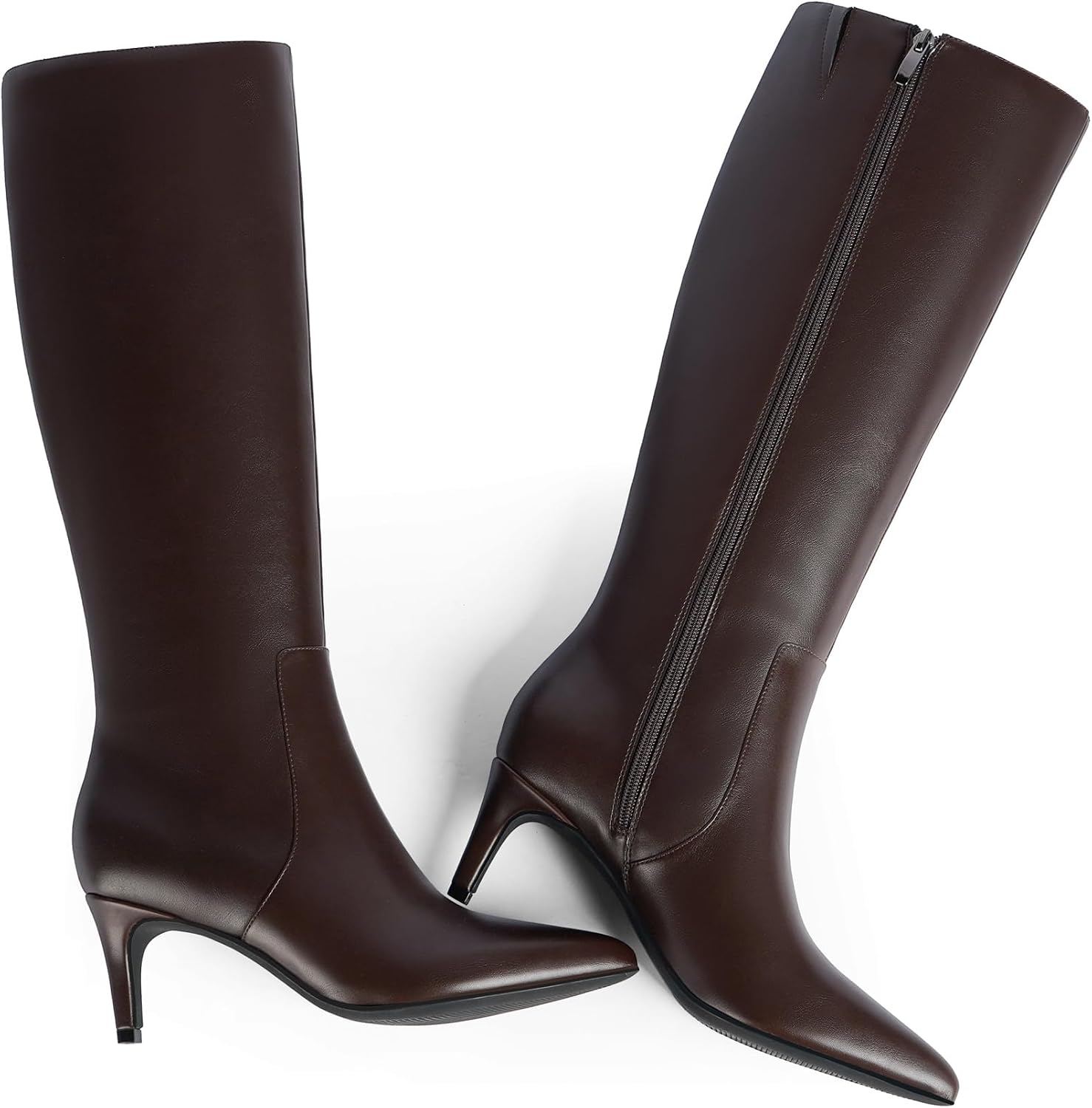 QIY Knee High Boots Women Tall Boots Pointed Toe Kitten Heel Boots for Women Side Zipper Long Fall Boots Women Knee High Boots Size 6-11