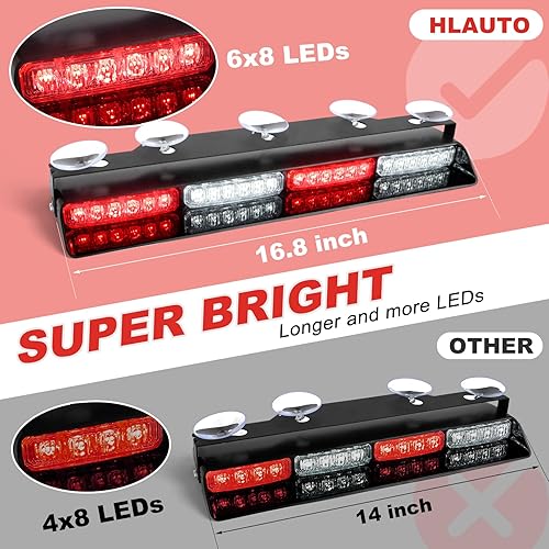 Miniatura 2 de Luces estroboscópicas de emergencia 6Z4J luces de seguridad blancas rojas de 2 x 16.8 pulgadas, 48 luces LED intermitentes de advertencia de peligro