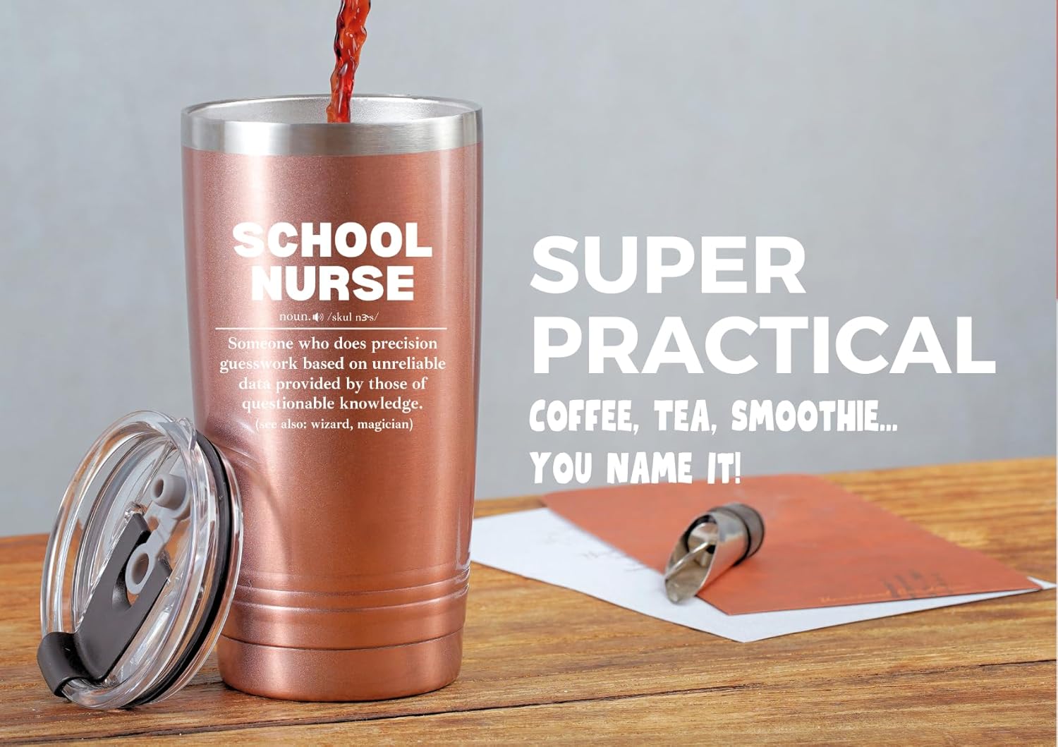 Onebttl School Nurse Gifts for Women, Stainless Steel Tumbler 20 OZ With Lid and Straw, Appreciation Gift for Christmas - Noun - Image 5