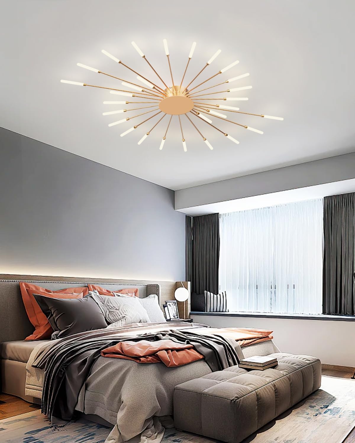 Ceiling Light Modern LED Ceiling Lamps,Flower Shape Ceiling Lights,Flush Mount Chandelier,Metal Acrylic Ceiling Lamps,Living Room Light Fixtures Ceiling for Bedroom(Gold,28 Heads)