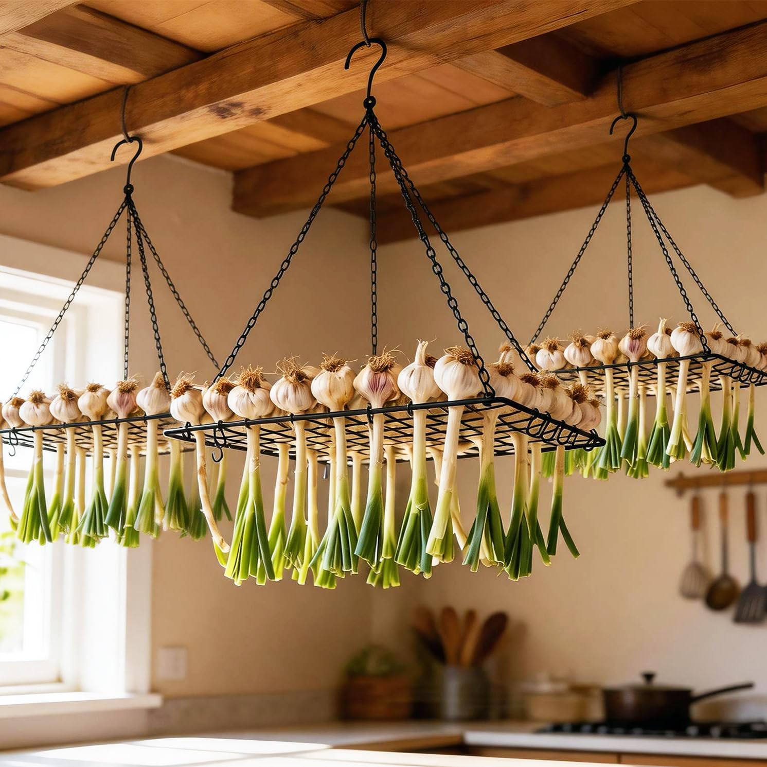 3 Pack Black Iron Herb&Garlic Drying Rack,Hanging Plant Dryer With S-Hook