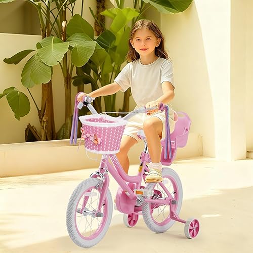 Miniatura 3 de XJD Bicicleta para niñas pequeñas y niños de 2 a 12 años, bicicleta para niños de 12, 14 y 16 pulgadas, con ruedas de entrenamiento y cesta