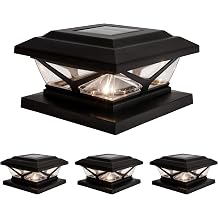Home Zone Security 4-Pack Crown Style مصباح عمود يعمل بالطاقة الشمسية مع بطارية LiFePO4، من الغسق إلى الفجر، 3000K 5000K LED درجة حرارة قابلة للتعديل، يناسب عمودًا يصل إلى 5.5 بوصة x5.5 بوصة، أسود