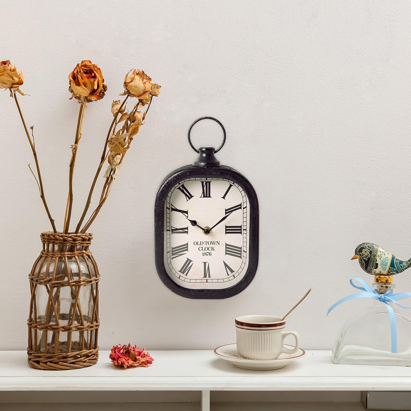 NIKKY HOME Small Retro Black Wall Clock, Silent Battery Operated Vintage Metal Rectangle Analog Hanging Clock for Bathroom Kitchen Living Room Bedroom Office (10.6" H x 6" W)