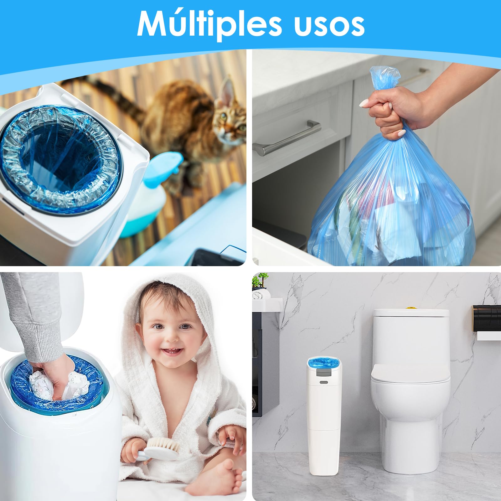Recambios Contenedor de Pañales 12 Piezas Recambios de Papeleras de Pañales Bebe Compatible con Todos los Cubos de Pañales (Azul)