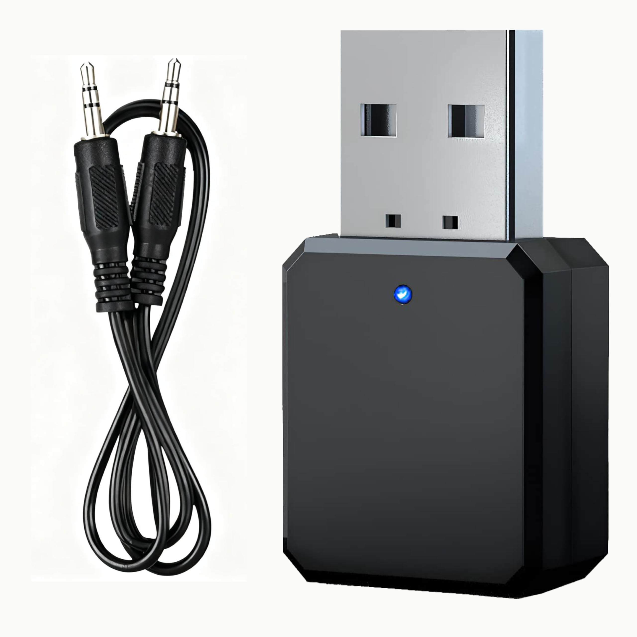 USB Bluetooth Coche – Adaptador Bluetooth 5.1 USB con Doble Salida AUX, Micrófono Integrado, Plug and Play, Compatible con Radio Coche, Altavoces, Amplificadores KN318