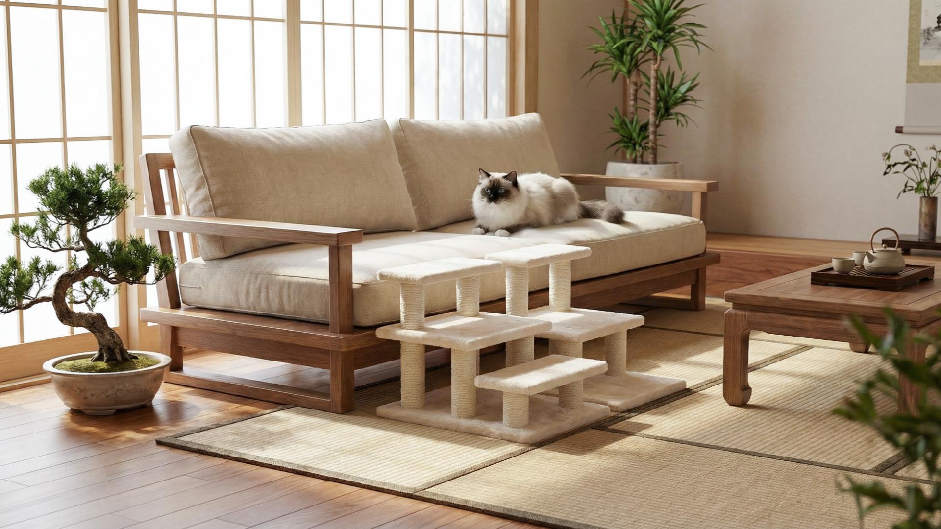 Amazon.co.jp: キャットステップ 3段 ベージュ 低め 爪とぎ付き シニア