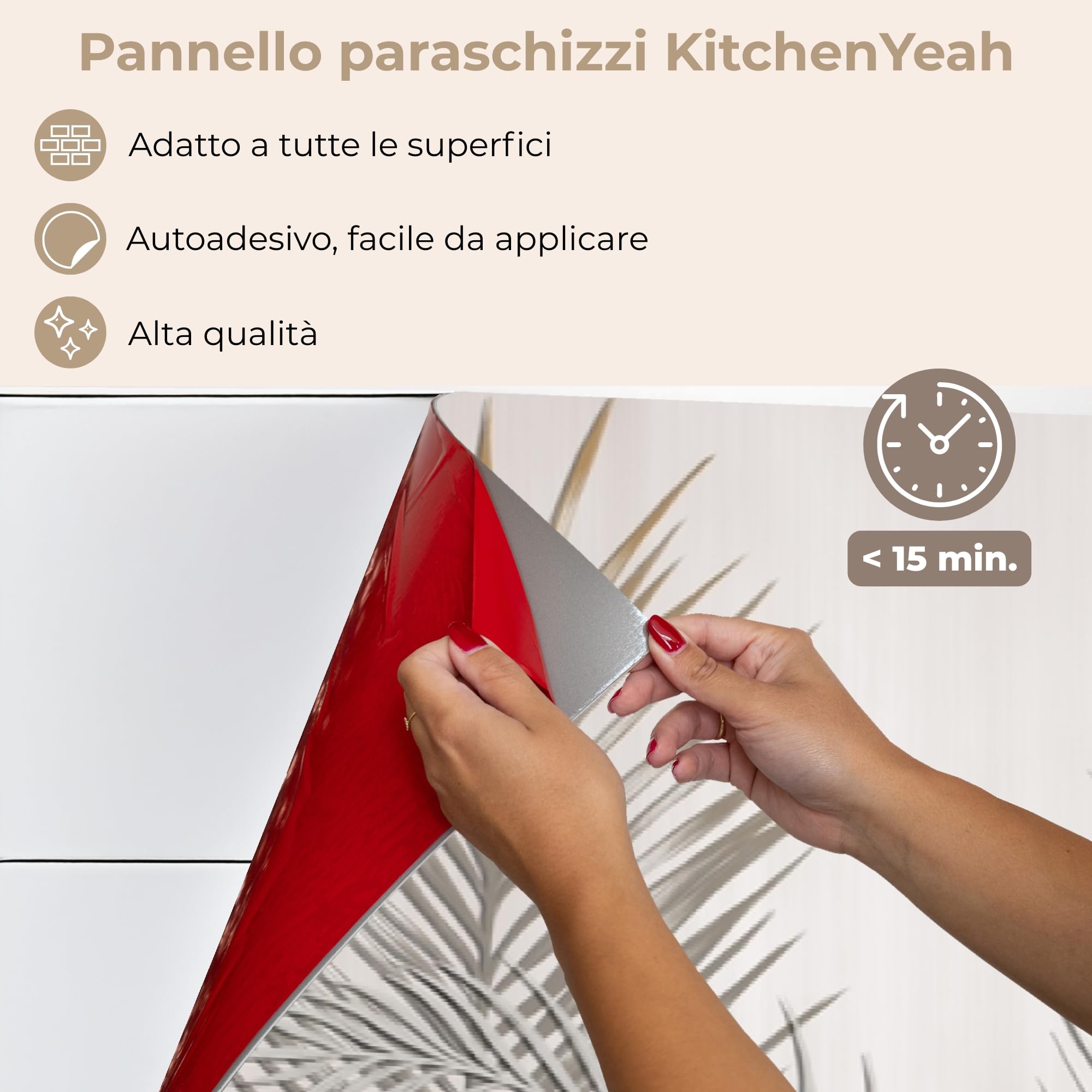 KitchenYeah© Paraschizzi Cucina Adesivo 80x300 cm Pannello Parete Paraspruzzi Pannelli Retro Foglie - Beige - Botanico - Vintage