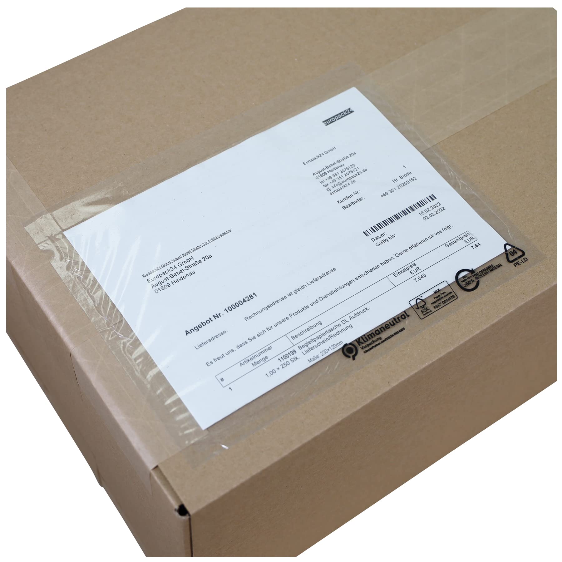 1000 Stück Begleitpapiertaschen transparent DIN C5 (220x155 mm) | neutral und unbedruckt | FSC-zertifiziert | Dokumententaschen C5 / Lieferscheintaschen selbstklebend