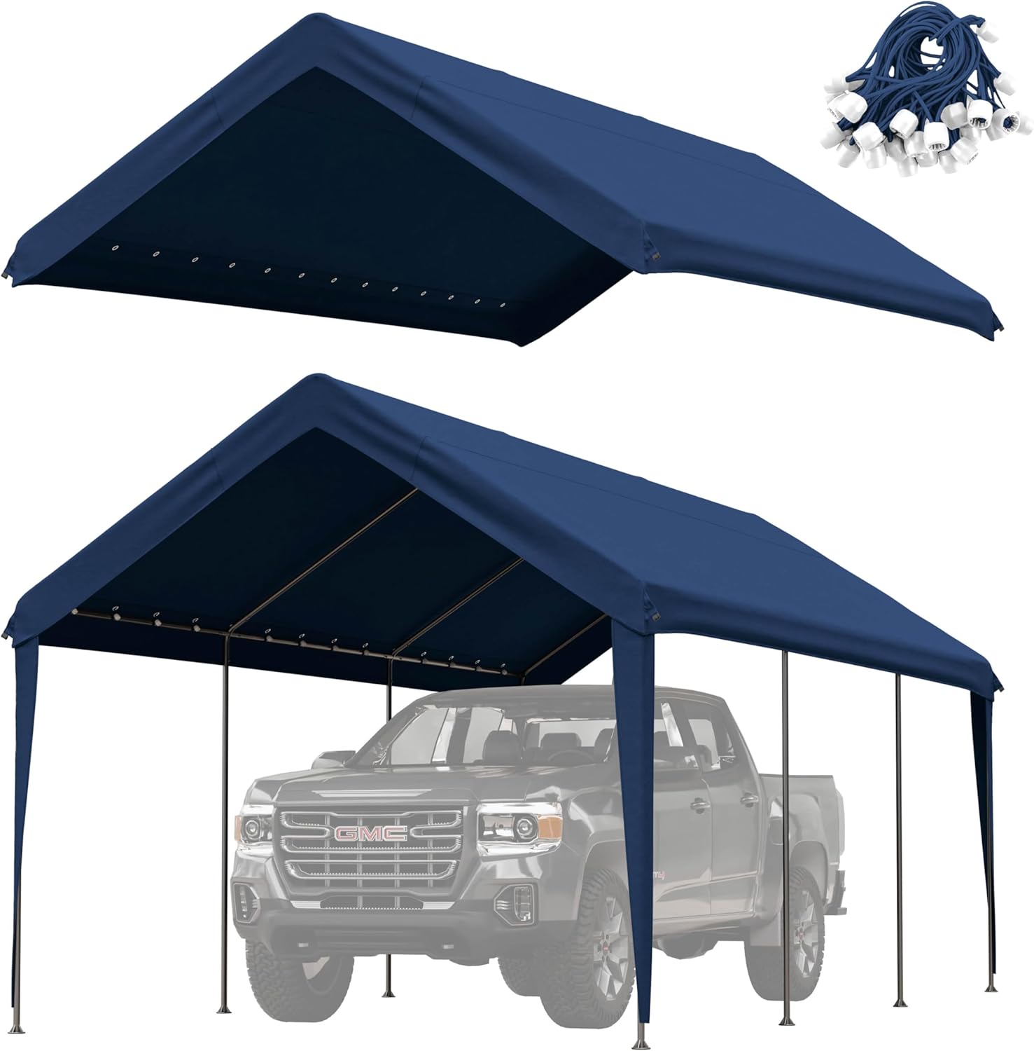 Carport Replacement Canopy Cover 10'x20' for Tent Top Garage Shelter Cover, 800D Heavy Duty Oxford Waterproof & UV Protected Car Canopy Tarp with Ball Bungees (Frame is not Included)